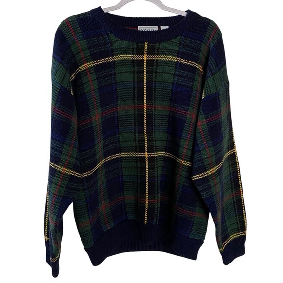 Vtg IZOD Blue Green Pullover Sweater Casual Work Golf 46" Chest - Picture 1 of 8